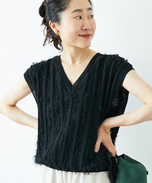 le.coeur blanc / ルクールブラン ニット・セーター | 《手洗い可能》フリンジVネックフレンチニット | 詳細12