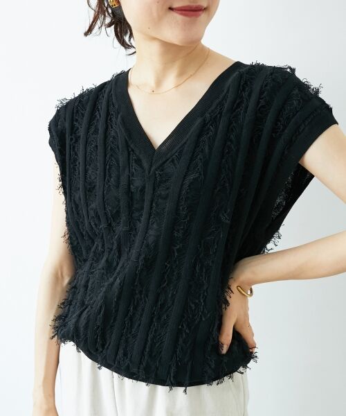 le.coeur blanc / ルクールブラン ニット・セーター | 《手洗い可能》フリンジVネックフレンチニット | 詳細13