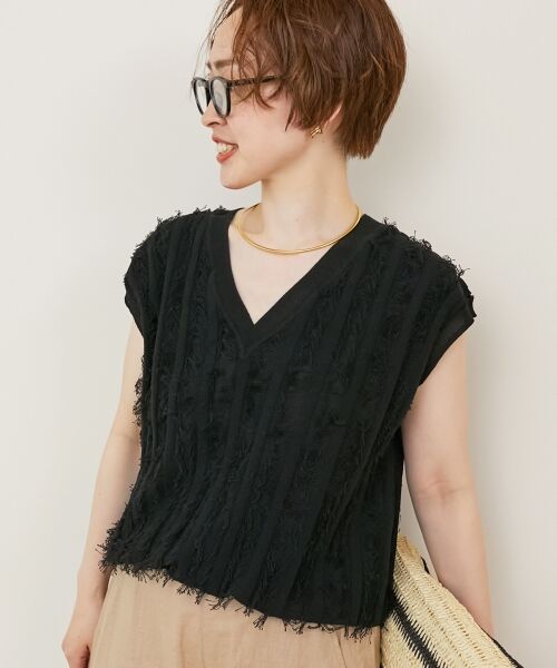 le.coeur blanc / ルクールブラン ニット・セーター | 《手洗い可能》フリンジVネックフレンチニット | 詳細27