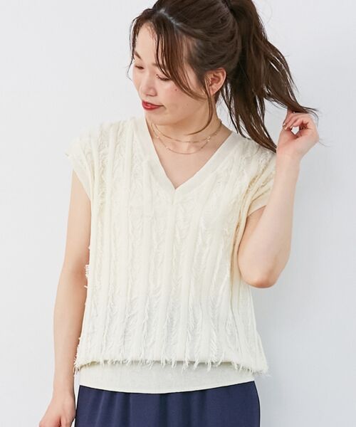 le.coeur blanc / ルクールブラン ニット・セーター | 《手洗い可能》フリンジVネックフレンチニット | 詳細5