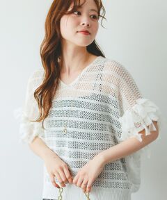 le.coeur blanc / ルクールブラン ニット・セーター | 透かし編みリボンVネックフレンチ