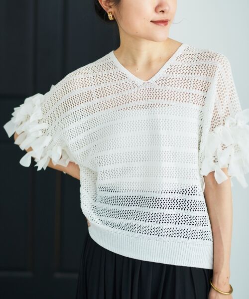 le.coeur blanc / ルクールブラン ニット・セーター | 透かし編みリボンVネックフレンチ | 詳細12