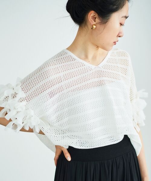 le.coeur blanc / ルクールブラン ニット・セーター | 透かし編みリボンVネックフレンチ | 詳細13