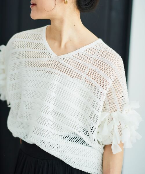 le.coeur blanc / ルクールブラン ニット・セーター | 透かし編みリボンVネックフレンチ | 詳細14