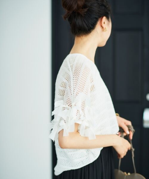 le.coeur blanc / ルクールブラン ニット・セーター | 透かし編みリボンVネックフレンチ | 詳細15