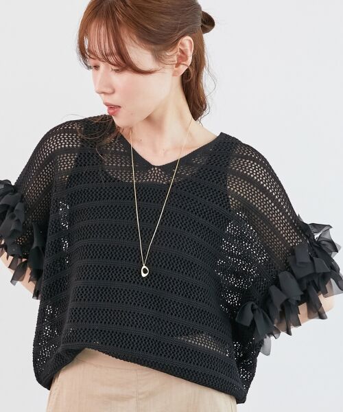 le.coeur blanc / ルクールブラン ニット・セーター | 透かし編みリボンVネックフレンチ | 詳細28