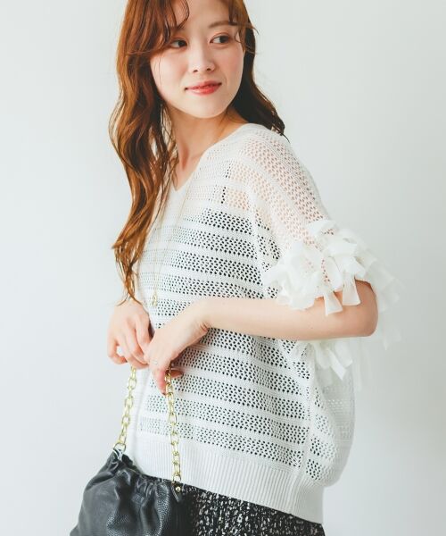 le.coeur blanc / ルクールブラン ニット・セーター | 透かし編みリボンVネックフレンチ | 詳細3