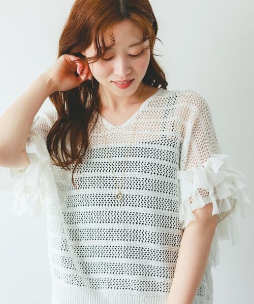 le.coeur blanc / ルクールブラン ニット・セーター | 透かし編みリボンVネックフレンチ | 詳細4
