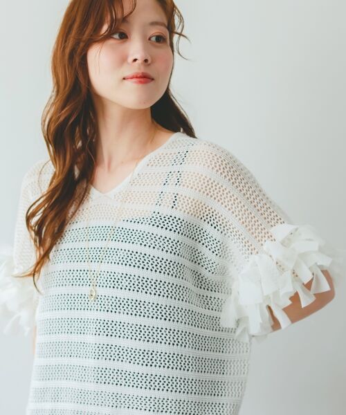 le.coeur blanc / ルクールブラン ニット・セーター | 透かし編みリボンVネックフレンチ | 詳細6