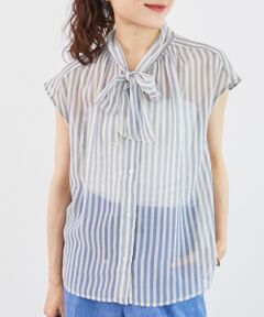 le.coeur blanc / ルクールブラン シャツ・ブラウス | 《手洗い可能》楊柳シアーストライプボウタイブラウス