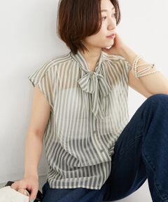 le.coeur blanc / ルクールブラン シャツ・ブラウス | 《手洗い可能》楊柳シアーストライプボウタイブラウス