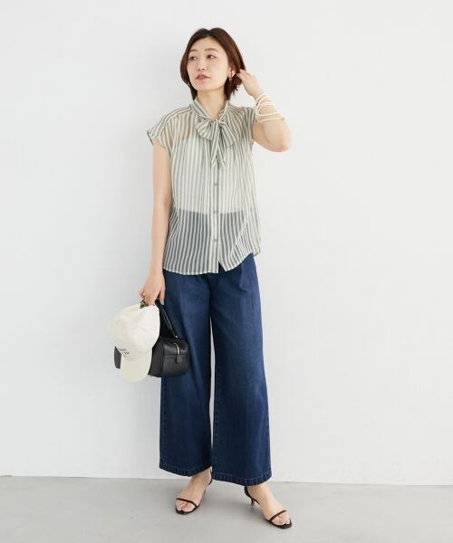 le.coeur blanc / ルクールブラン シャツ・ブラウス | 《手洗い可能》楊柳シアーストライプボウタイブラウス | 詳細10