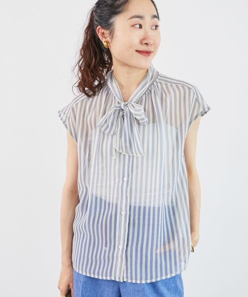 le.coeur blanc / ルクールブラン シャツ・ブラウス | 《手洗い可能》楊柳シアーストライプボウタイブラウス | 詳細16