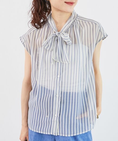 le.coeur blanc / ルクールブラン シャツ・ブラウス | 《手洗い可能》楊柳シアーストライプボウタイブラウス | 詳細17