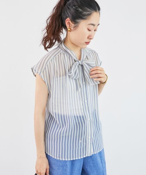 le.coeur blanc / ルクールブラン シャツ・ブラウス | 《手洗い可能》楊柳シアーストライプボウタイブラウス | 詳細18