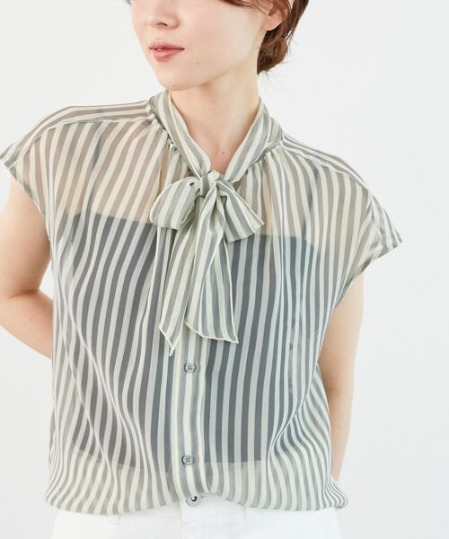 le.coeur blanc / ルクールブラン シャツ・ブラウス | 《手洗い可能》楊柳シアーストライプボウタイブラウス | 詳細3