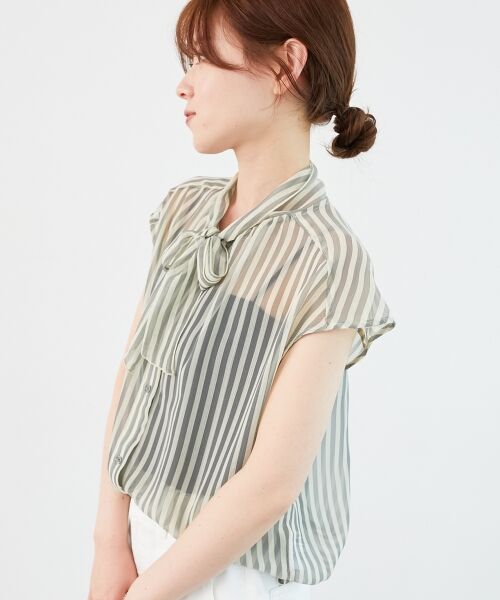 le.coeur blanc / ルクールブラン シャツ・ブラウス | 《手洗い可能》楊柳シアーストライプボウタイブラウス | 詳細4