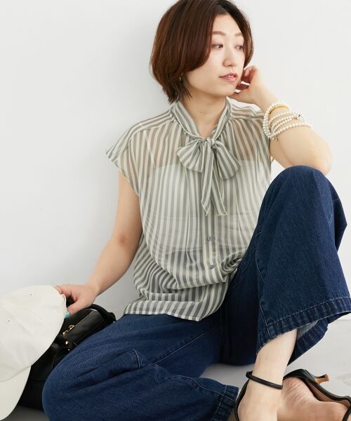 le.coeur blanc / ルクールブラン シャツ・ブラウス | 《手洗い可能》楊柳シアーストライプボウタイブラウス | 詳細8