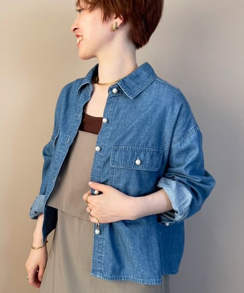 le.coeur blanc / ルクールブラン シャツ・ブラウス | 《軽い素材》パールボタンコンパクトデニムシャツ | 詳細13