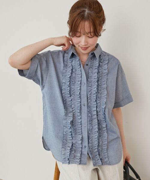 le.coeur blanc / ルクールブラン シャツ・ブラウス | 《1枚で着映え！》フロントフリルレギュラーカラー半袖シャツ | 詳細5