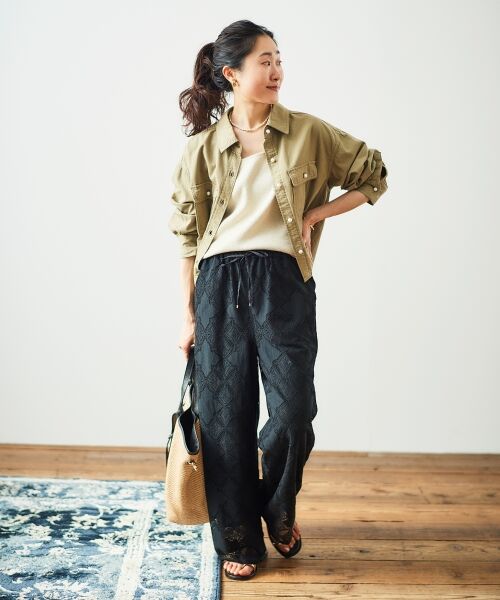 le.coeur blanc / ルクールブラン その他パンツ | 《手洗い可能》パッチワーク風レースイージーパンツ | 詳細10