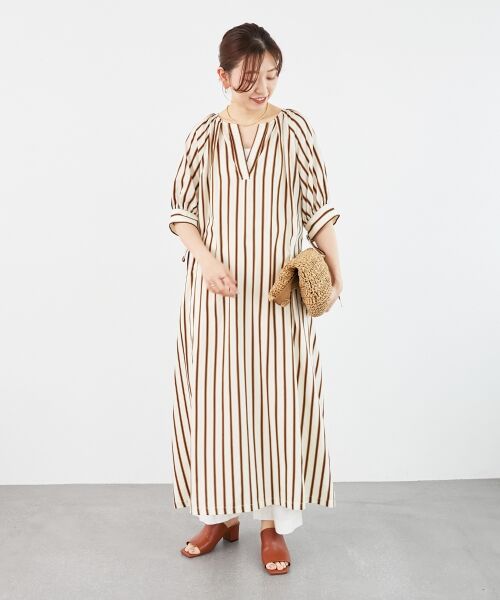 le.coeur blanc / ルクールブラン ロング・マキシ丈ワンピース | ストライプVネックワンピース | 詳細15