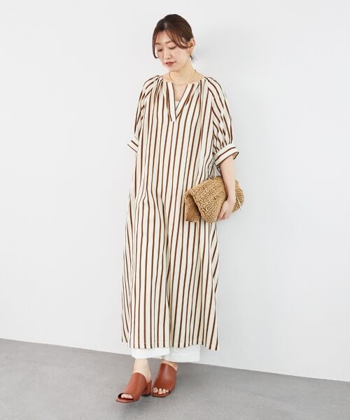 le.coeur blanc / ルクールブラン ロング・マキシ丈ワンピース | ストライプVネックワンピース | 詳細20