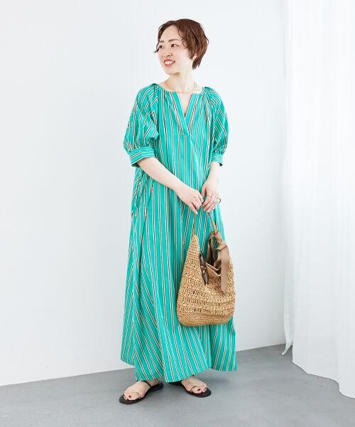 le.coeur blanc / ルクールブラン ロング・マキシ丈ワンピース | ストライプVネックワンピース | 詳細3