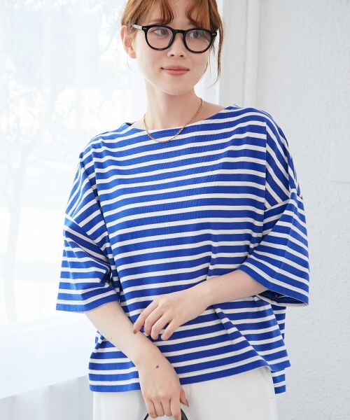 le.coeur blanc / ルクールブラン カットソー | 《手洗い可能》ボーダー5分袖ワイドプルオーバー | 詳細2