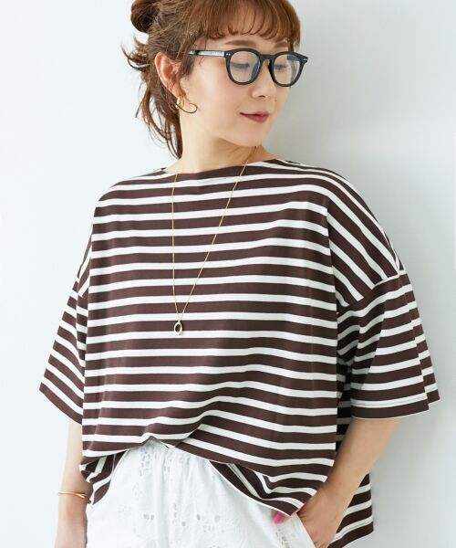 le.coeur blanc / ルクールブラン カットソー | 《手洗い可能》ボーダー5分袖ワイドプルオーバー | 詳細22