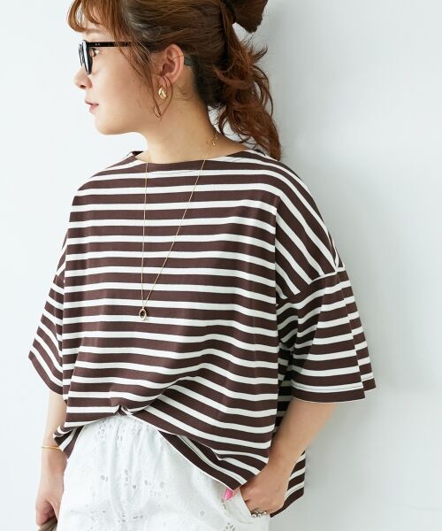 le.coeur blanc / ルクールブラン カットソー | 《手洗い可能》ボーダー5分袖ワイドプルオーバー | 詳細23