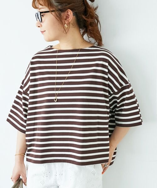 le.coeur blanc / ルクールブラン カットソー | 《手洗い可能》ボーダー5分袖ワイドプルオーバー | 詳細24