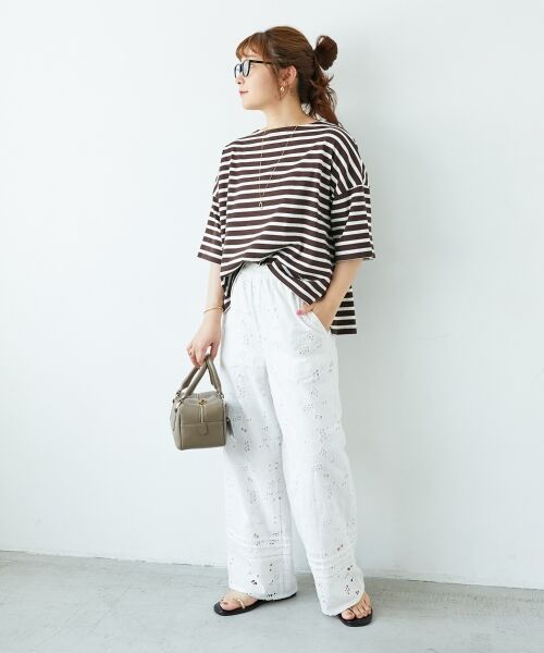 le.coeur blanc / ルクールブラン カットソー | 《手洗い可能》ボーダー5分袖ワイドプルオーバー | 詳細25