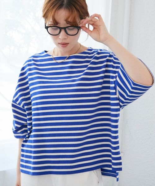 le.coeur blanc / ルクールブラン カットソー | 《手洗い可能》ボーダー5分袖ワイドプルオーバー | 詳細3