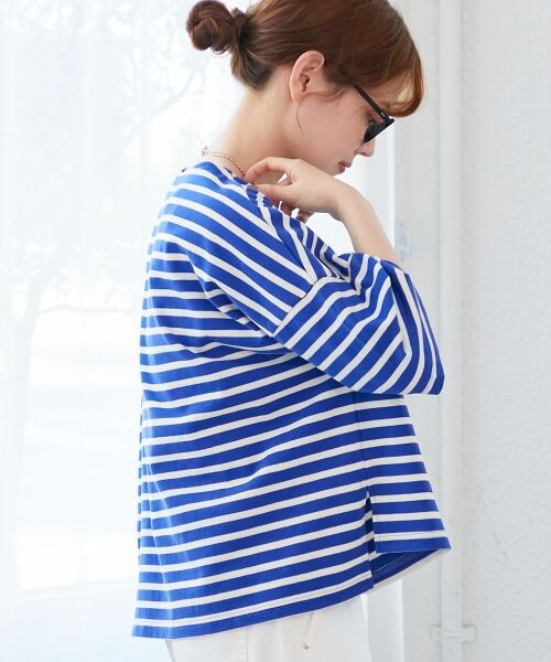 le.coeur blanc / ルクールブラン カットソー | 《手洗い可能》ボーダー5分袖ワイドプルオーバー | 詳細4