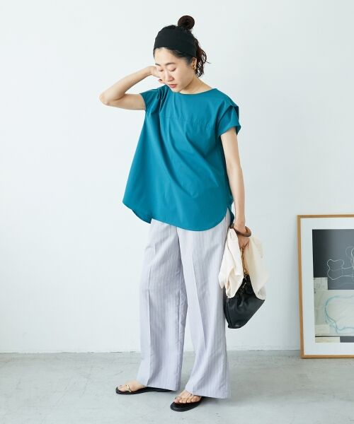 le.coeur blanc / ルクールブラン シャツ・ブラウス | ナイロンストレッチフレンチタックスリーブブラウス | 詳細9