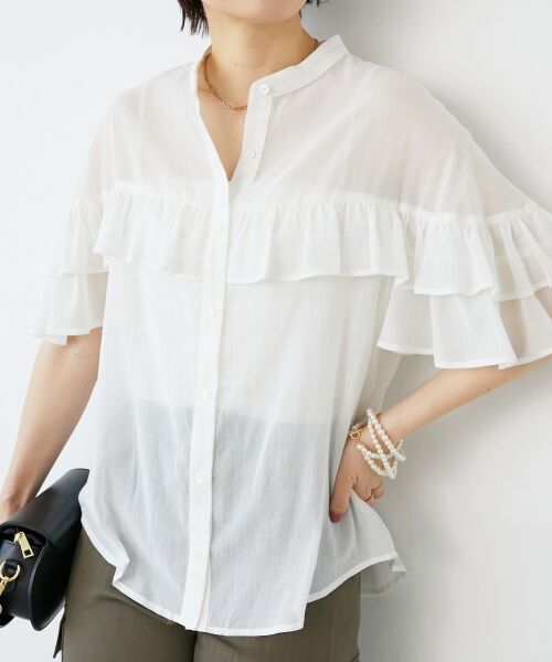le.coeur blanc / ルクールブラン シャツ・ブラウス | バンドカラーシアーフリルブラウス（オフ）
