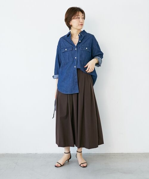 le.coeur blanc / ルクールブラン ロング・マキシ丈スカート | ナイロンストレッチタックギャザースカート | 詳細25