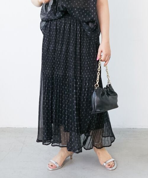 le.coeur blanc / ルクールブラン ロング・マキシ丈スカート | 楊柳フラワープリントランダムプリーツスカート | 詳細15