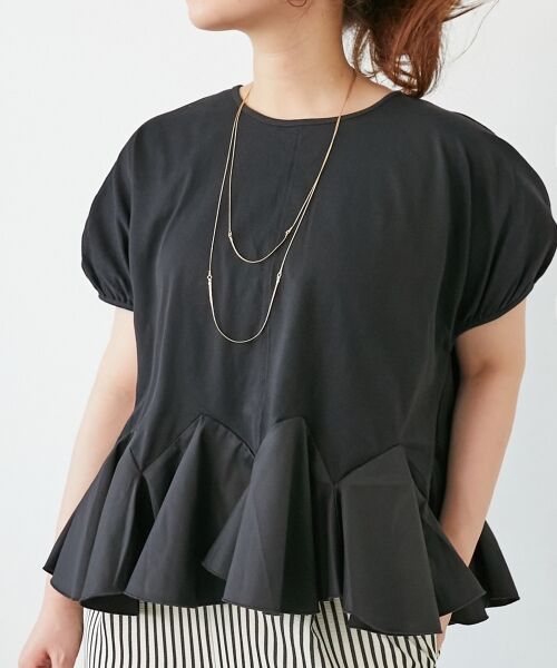le. coeur blanc/ルクールブラン TORRAZZO DONNA裾フレアートップス ブラック 38 le. coeur blanc/ルクールブラン TORRAZZO DONNA裾フレアートップス ブラック 38