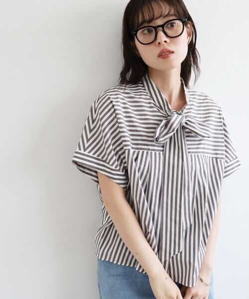 le.coeur blanc / ルクールブラン シャツ・ブラウス | 《手洗い可能》ストライプドルマンボウタイシャツ | 詳細14