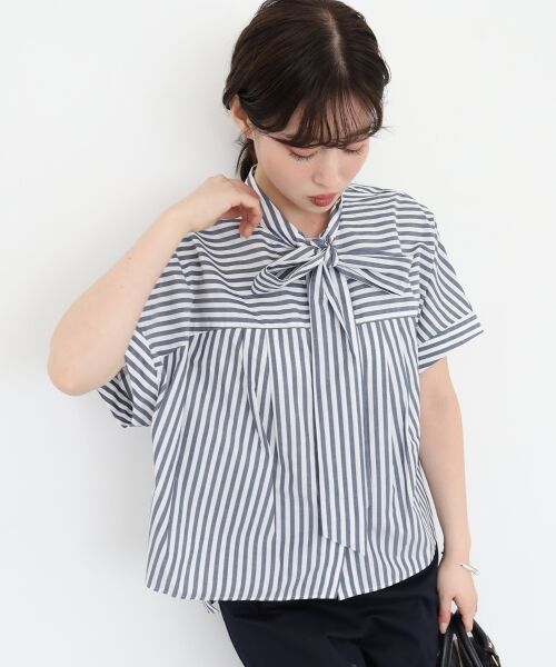le.coeur blanc / ルクールブラン シャツ・ブラウス | 《手洗い可能》ストライプドルマンボウタイシャツ | 詳細2