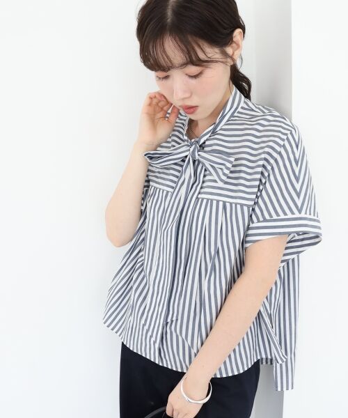 le.coeur blanc / ルクールブラン シャツ・ブラウス | 《手洗い可能》ストライプドルマンボウタイシャツ | 詳細4