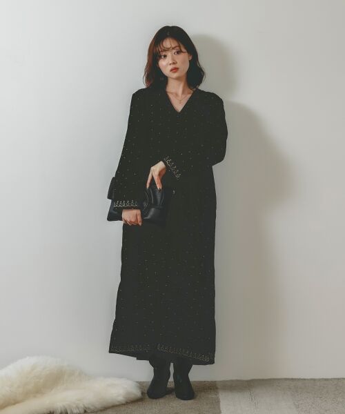 le.coeur blanc / ルクールブラン ロング・マキシ丈ワンピース | TORRAZZO DONNAベロア刺繍ワンピース | 詳細2