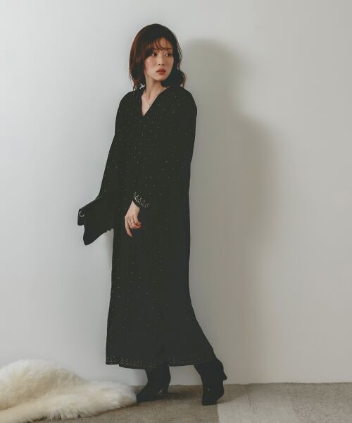 le.coeur blanc / ルクールブラン ロング・マキシ丈ワンピース | TORRAZZO DONNAベロア刺繍ワンピース | 詳細3