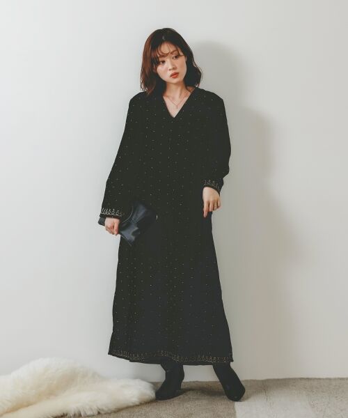 le.coeur blanc / ルクールブラン ロング・マキシ丈ワンピース | TORRAZZO DONNAベロア刺繍ワンピース | 詳細5