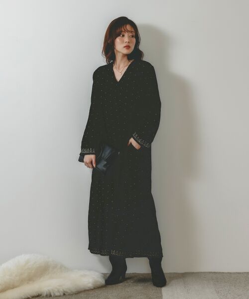 le.coeur blanc / ルクールブラン ロング・マキシ丈ワンピース | TORRAZZO DONNAベロア刺繍ワンピース | 詳細6