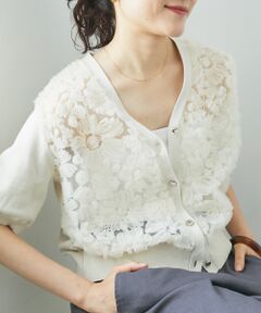 le.coeur blanc / ルクールブラン カーディガン・ボレロ | チュール刺繍ハーフスリーブカーディガン