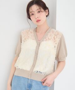 le.coeur blanc / ルクールブラン カーディガン・ボレロ | チュール刺繍ハーフスリーブカーディガン