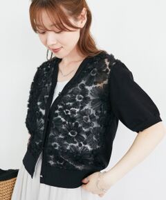le.coeur blanc / ルクールブラン カーディガン・ボレロ | チュール刺繍ハーフスリーブカーディガン